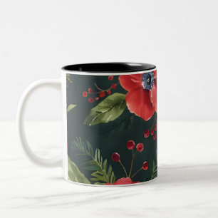Christmas Floral Pattern Digital Art Two-Tone Coffee Mug