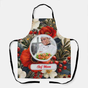 Christmas Floral Personalised Chef Mum Photo Apron