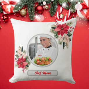 Christmas Floral Personalized Chef Mom Photo Cushion