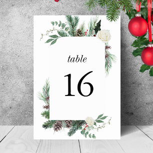 Christmas Floral Pine Modern Elegant Table Number