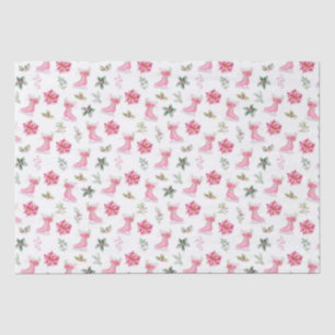 Christmas Floral Pink Ice Skates Tissue Paper
