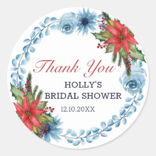 Christmas Floral Poinsetta Bridal Shower Thank You Classic Round Sticker
