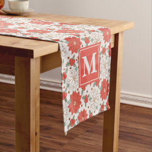 Christmas Floral Poinsettia Holly Custom Short Table Runner