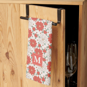Christmas Floral Poinsettia Holly Custom Tea Towel