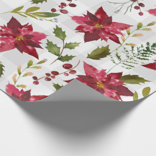 Christmas Floral Poinsettia Script Typography Wrapping Paper