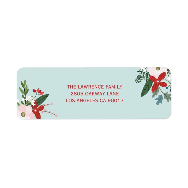 Christmas Floral Red Aqua Holiday Address (Front)