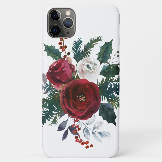 Christmas floral Red Burgundy White Roses Case-Mate iPhone Case (Back)