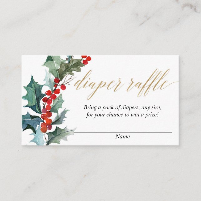 Christmas floral red green gold diaper raffle enclosure card (Front)
