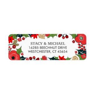 Christmas Floral Red & Green Wedding Address Label