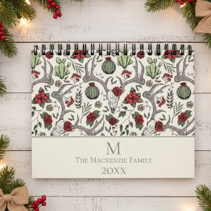 Christmas Floral Reindeer Deer Skull Roses Cactus Calendar