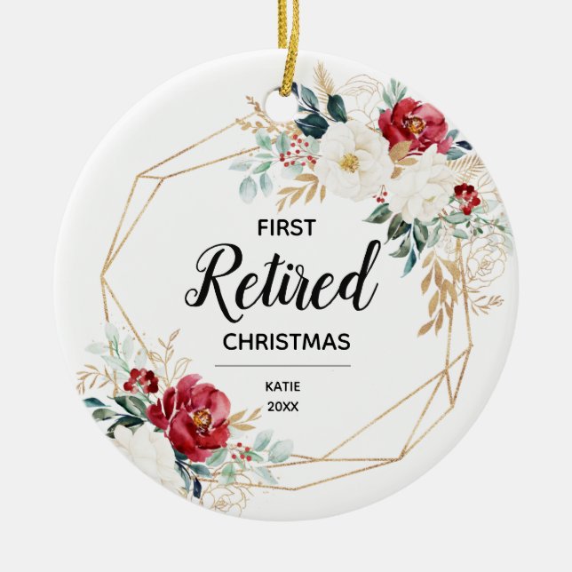 Christmas Floral Retirement Party Gift Ceramic Tree Decoration (Front)