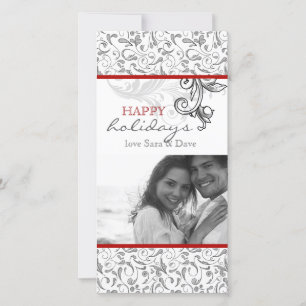 Christmas Floral Romantic Photo Card Red