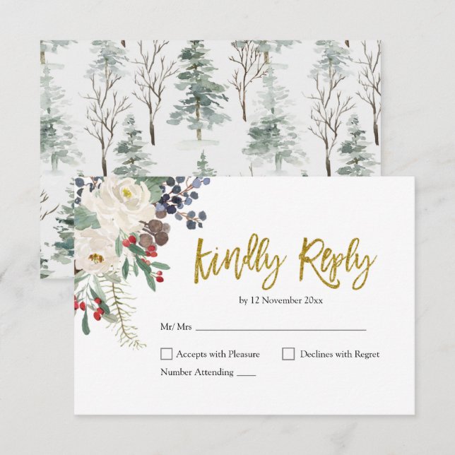 Christmas Floral Romantic Wedding RSVP Card (Front/Back)