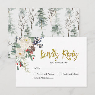 Christmas Floral Romantic Wedding RSVP Card