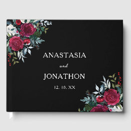 Christmas Floral Rose Personalised Wedding Guest Book