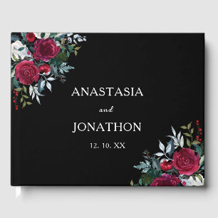 Christmas Floral Rose Personalised Wedding  Guest Book