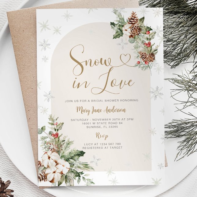 Christmas Floral Snow in Love Winter Bridal Shower Invitation (Creator Uploaded)