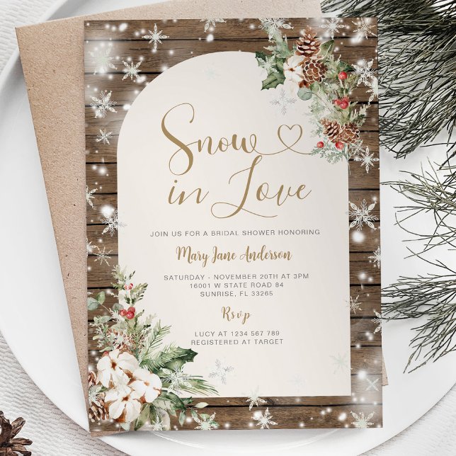 Christmas Floral Snow in Love Winter Bridal Shower Invitation (Creator Uploaded)