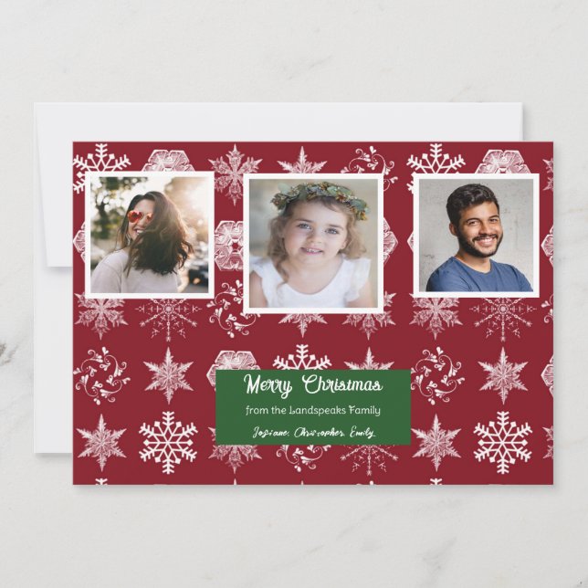 Christmas Floral Snowflakes Family Picture  Holiday Card (Front)