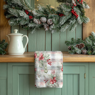 Christmas Floral Tartan Plaid | Tea Towel