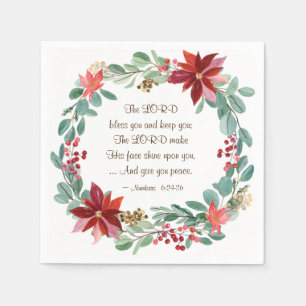 Christmas Floral The Lord Bless You Bible Verse Napkin