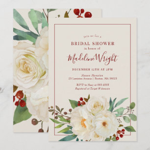 Christmas Floral Watercolor Bridal Shower Invitation
