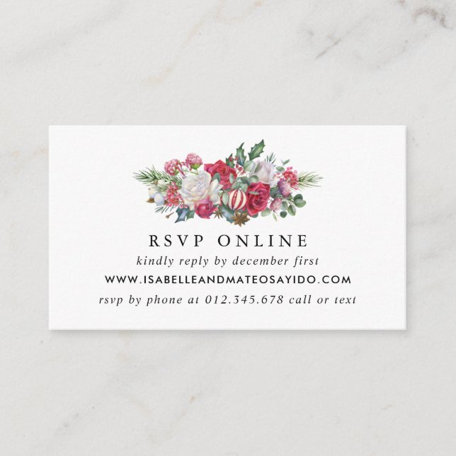 Christmas Floral Wedding Website RSVP Enclosure Card (Front)