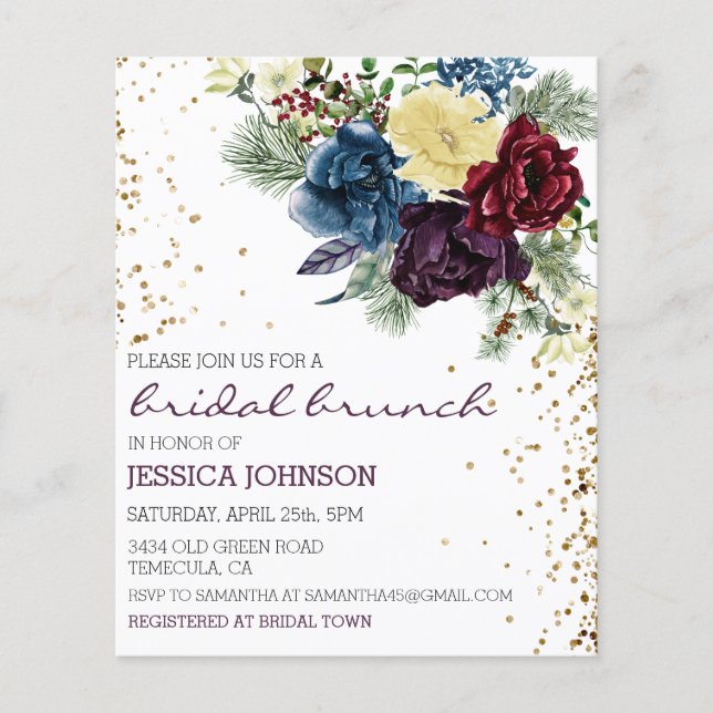 Christmas Floral Winter Bridal Brunch Gold (Front)