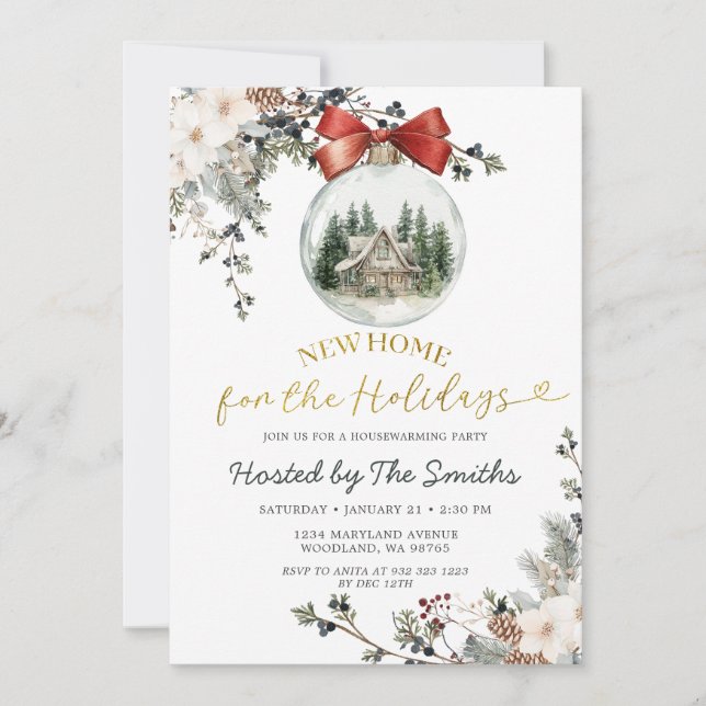 Christmas Floral Winter Holiday Housewarming Party Invitation (Front)