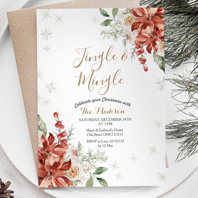 Christmas Floral Winter Jingle & Mingle Snowflakes Invitation (Creator Uploaded)