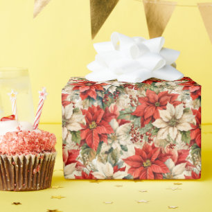 Christmas Floral Winter Red and white Poinsettias Wrapping Paper