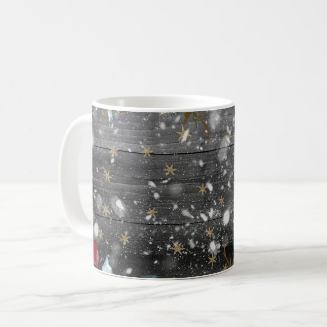 Christmas Floral Wooden Planks Coffee Mug (Front Left)