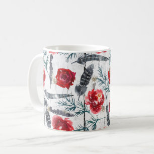 Christmas Floral Wooden Planks Coffee Mug