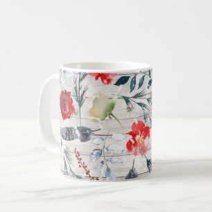 Christmas Floral Wooden Planks Coffee Mug