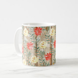 Christmas Floral Wooden Planks Coffee Mug