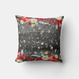 Christmas Floral Wooden Planks Cushion