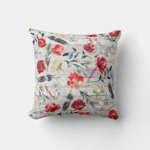 Christmas Floral Wooden Planks Cushion