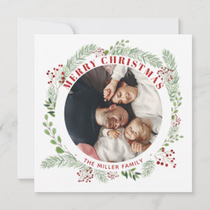 Christmas Floral wreath card with 2 Photos