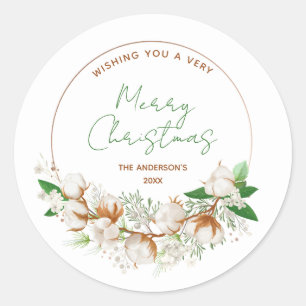Christmas Floral Wreath   Classic Round Sticker