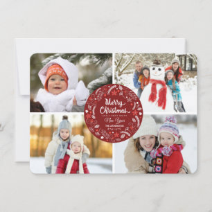 CHRISTMAS FLORAL WREATH DIE-CUT PHOTO COLLAGE HOLIDAY CARD