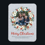 Christmas floral wreath magnetic card magnet<br><div class="desc">Gorgeous Christmas floral wreath photo card postcard can be personalised with your very own image and message featuring lovely handwritten typography and a snowy background.
 
 © Mini Moi Prints</div>