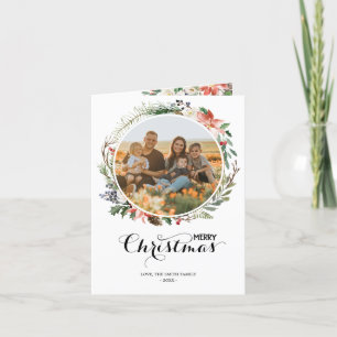 Christmas Floral Wreath Season's Greetings 2 Photo Holiday Card
