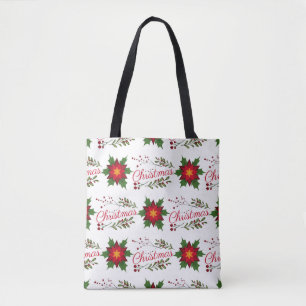 Christmas floral wreath winter pattern floret holi tote bag