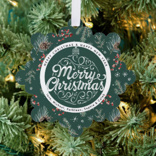 Christmas Florals   Red & Green Botanical Tree Decoration Card