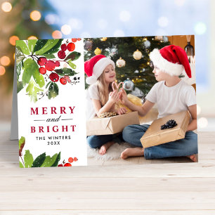 Christmas Florals Watercolor Photo Holiday Card