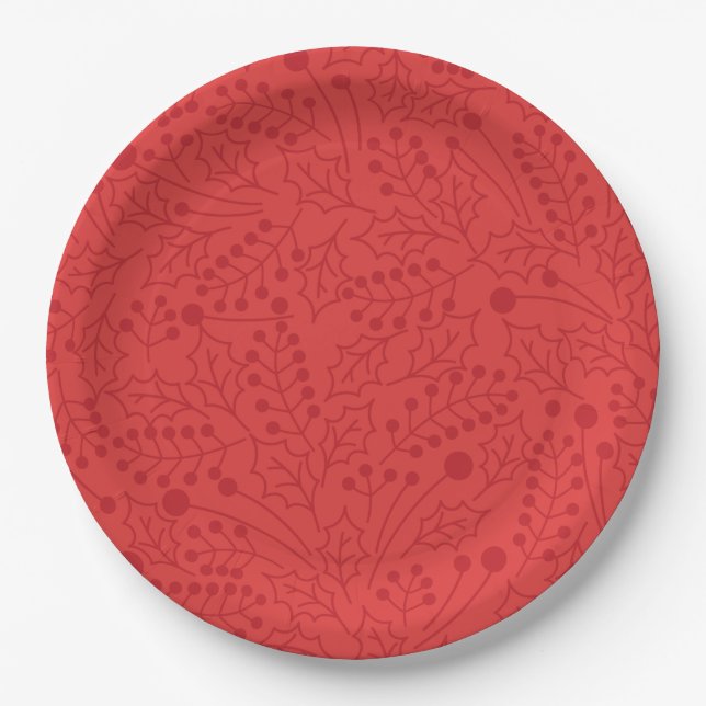 Christmas Flourish Christmas Art Holly Leaf Print  Paper Plate (Front)