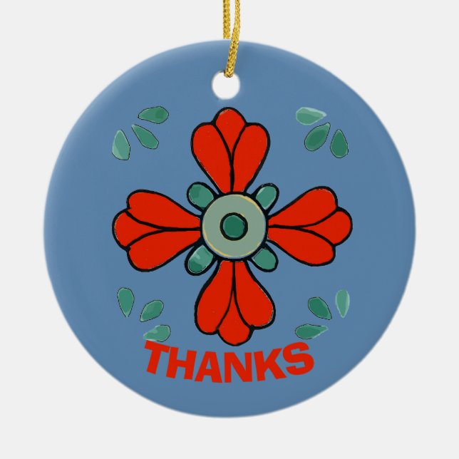Christmas Flower,, add, edit text Ceramic Tree Decoration (Front)