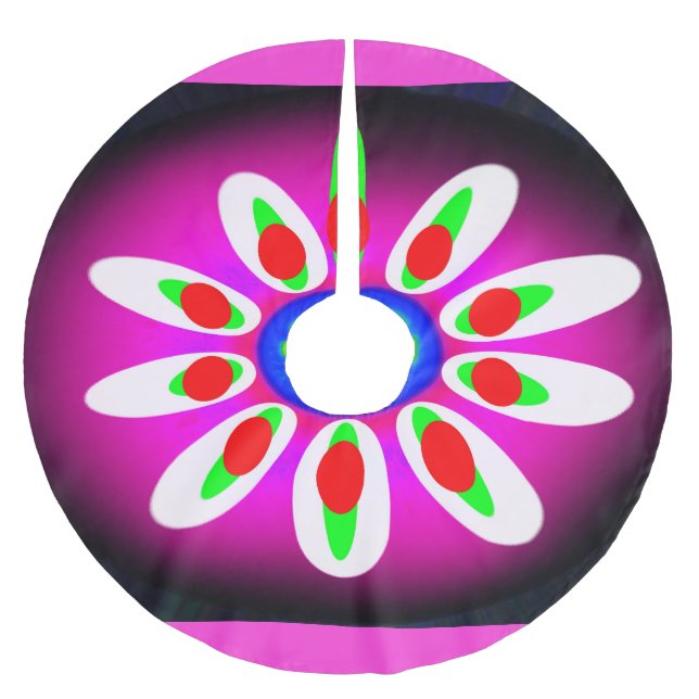 Christmas flower art brushed polyester tree skirt (Front)