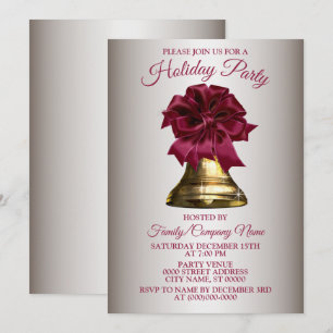 Christmas Flower Golden Bell Holidays Party Invitation