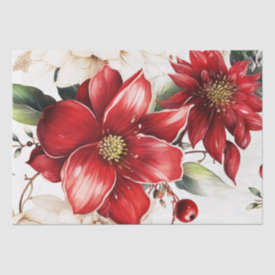 Christmas Flower Poinsettia Red Green Pattern Tissue Paper